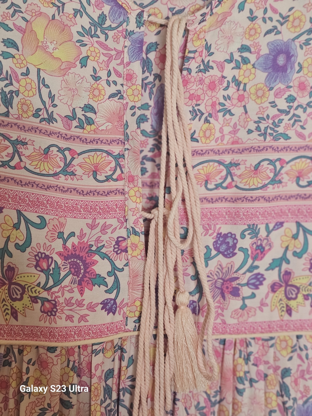 R Vivimos Pink Floral Boho Long-Sleeve Midi Dress with Tie Front - Picture 4 of 6